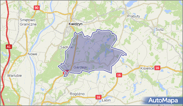 gmina Gardeja - powiat kwidzyński na mapie Targeo