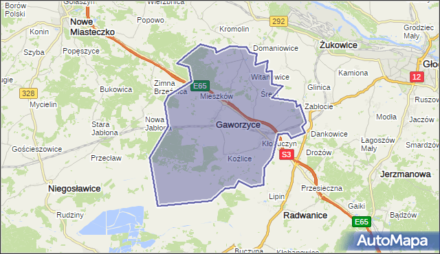 gmina Gaworzyce - powiat polkowicki na mapie Targeo