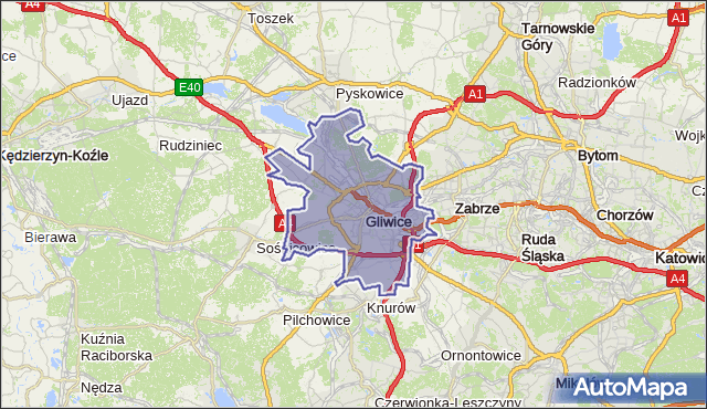 gmina Gliwice - powiat Gliwice na mapie Targeo