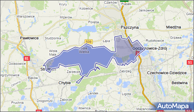 gmina Goczałkowice-Zdrój - powiat pszczyński na mapie Targeo
