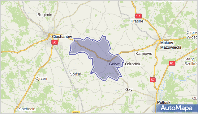gmina Gołymin-Ośrodek - powiat ciechanowski na mapie Targeo