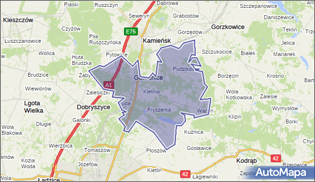 gmina Gomunice - powiat radomszczański na mapie Targeo