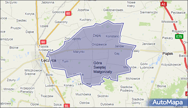 gmina Góra Świętej Małgorzaty - powiat łęczycki na mapie Targeo