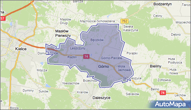 gmina Górno - powiat kielecki na mapie Targeo
