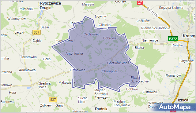 gmina Gorzków - powiat krasnostawski na mapie Targeo