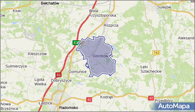gmina Gorzkowice - powiat piotrkowski na mapie Targeo