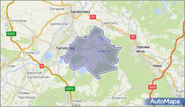 gmina Grębów - powiat tarnobrzeski na mapie Targeo