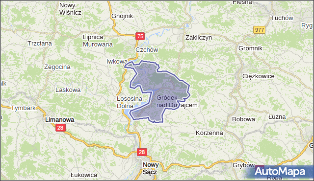 gmina Gródek nad Dunajcem - powiat nowosądecki na mapie Targeo