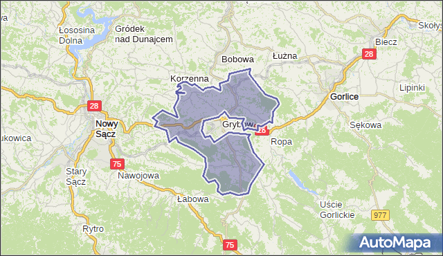 gmina Grybów - powiat nowosądecki na mapie Targeo