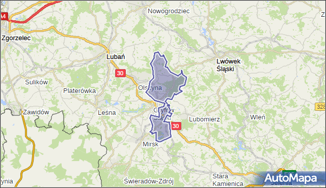 gmina Gryfów Śląski - powiat lwówecki na mapie Targeo