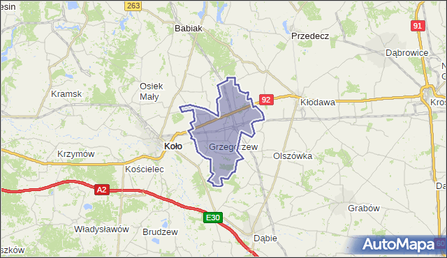 gmina Grzegorzew - powiat kolski na mapie Targeo