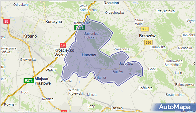 gmina Haczów - powiat brzozowski na mapie Targeo
