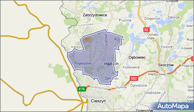 gmina Hażlach - powiat cieszyński na mapie Targeo