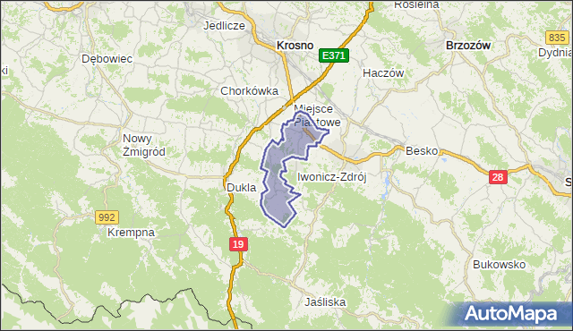 gmina Iwonicz-Zdrój - powiat krośnieński na mapie Targeo