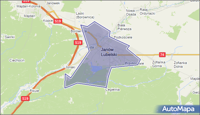 gmina Janów Lubelski - powiat janowski na mapie Targeo