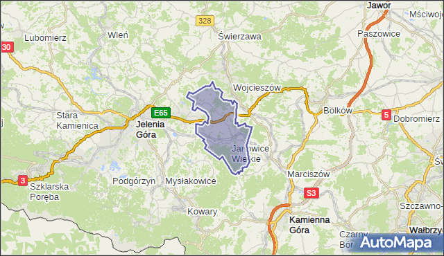 gmina Janowice Wielkie - powiat jeleniogórski na mapie Targeo