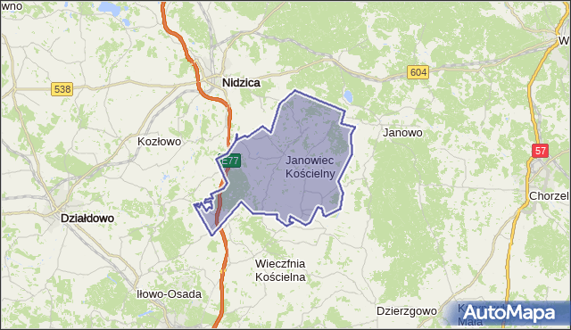 gmina Janowiec Kościelny - powiat nidzicki na mapie Targeo