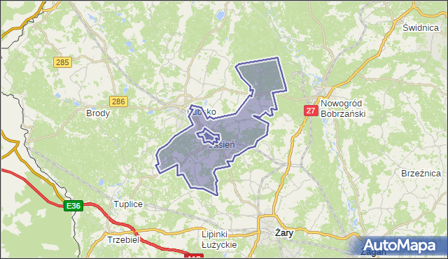 gmina Jasień - powiat żarski na mapie Targeo