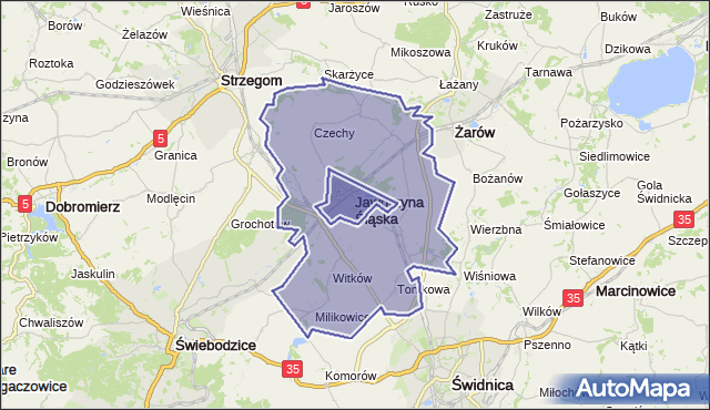gmina Jaworzyna Śląska - powiat świdnicki na mapie Targeo