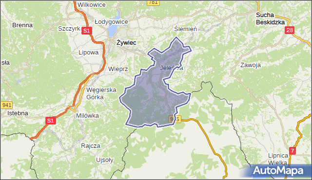gmina Jeleśnia - powiat żywiecki na mapie Targeo