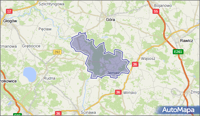 gmina Jemielno - powiat górowski na mapie Targeo