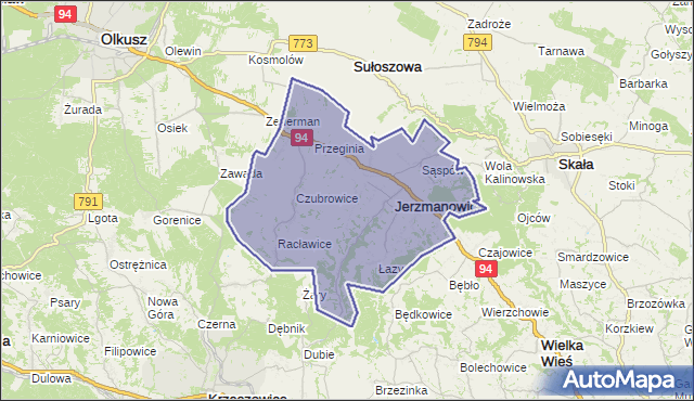 gmina Jerzmanowice-Przeginia - powiat krakowski na mapie Targeo