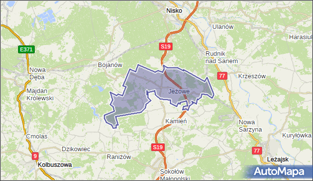 gmina Jeżowe - powiat niżański na mapie Targeo