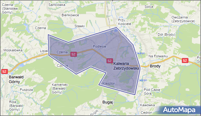 gmina Kalwaria Zebrzydowska - powiat wadowicki na mapie Targeo