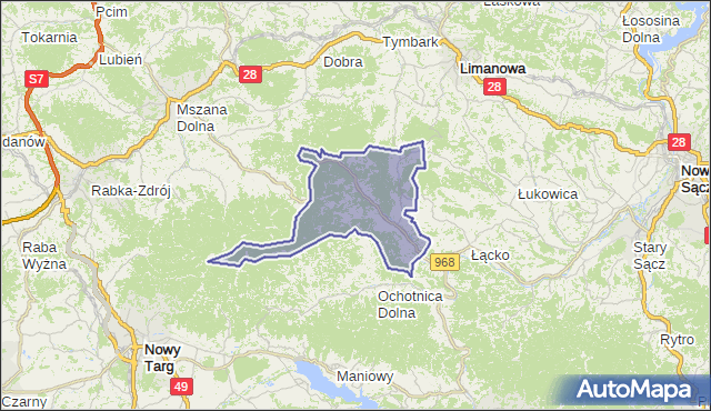gmina Kamienica - powiat limanowski na mapie Targeo