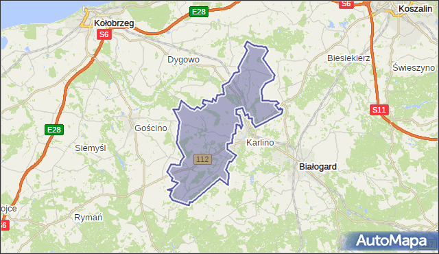 gmina Karlino - powiat białogardzki na mapie Targeo