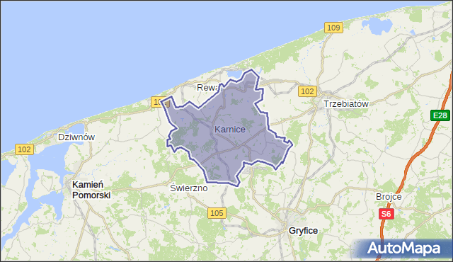 gmina Karnice - powiat gryficki na mapie Targeo