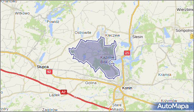 gmina Kazimierz Biskupi - powiat koniński na mapie Targeo