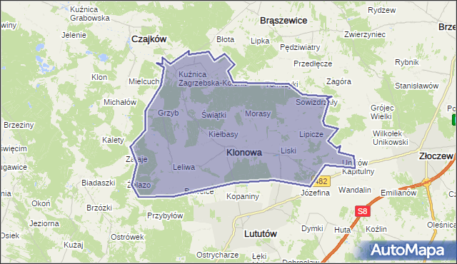 gmina Klonowa - powiat sieradzki na mapie Targeo