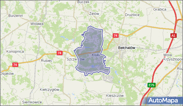 gmina Kluki - powiat bełchatowski na mapie Targeo