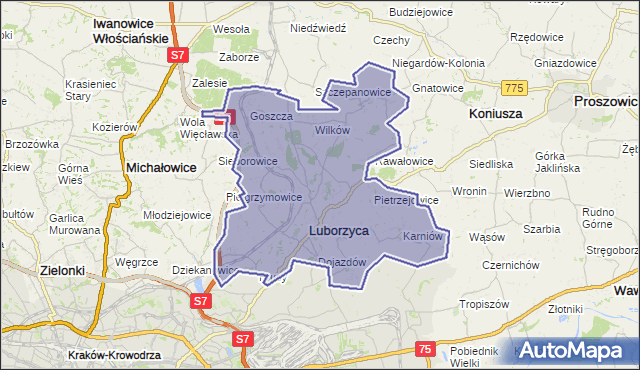 gmina Kocmyrzów-Luborzyca - powiat krakowski na mapie Targeo