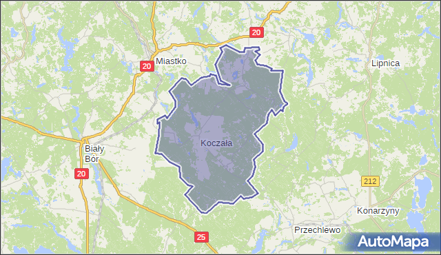 gmina Koczała - powiat człuchowski na mapie Targeo