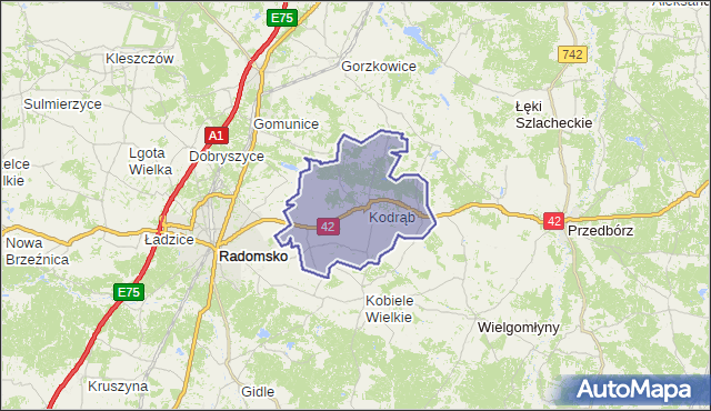 gmina Kodrąb - powiat radomszczański na mapie Targeo