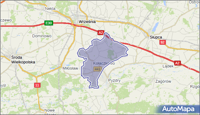 gmina Kołaczkowo - powiat wrzesiński na mapie Targeo