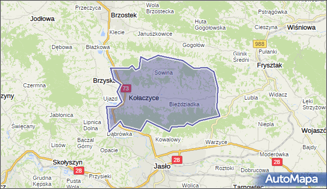 gmina Kołaczyce - powiat jasielski na mapie Targeo