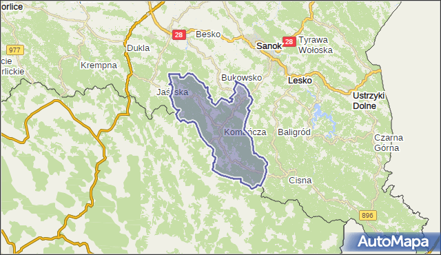 gmina Komańcza - powiat sanocki na mapie Targeo