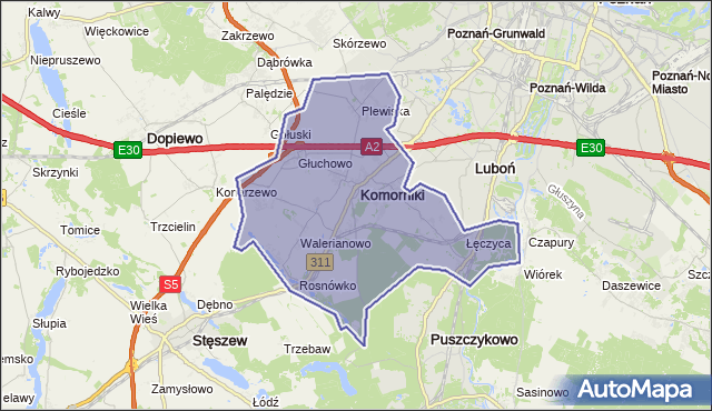 gmina Komorniki - powiat poznański na mapie Targeo