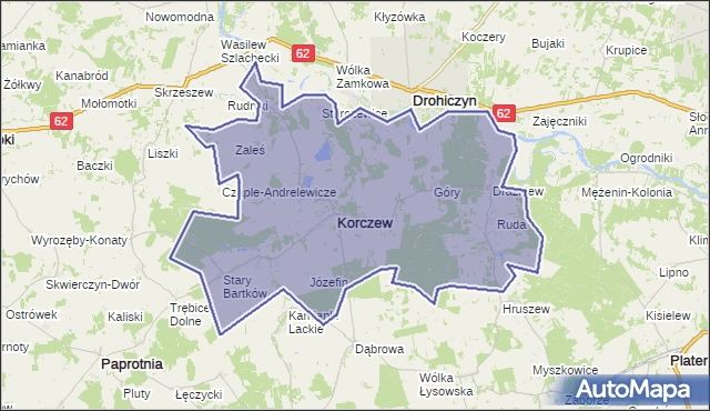 gmina Korczew - powiat siedlecki na mapie Targeo