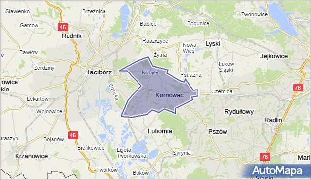 gmina Kornowac - powiat raciborski na mapie Targeo