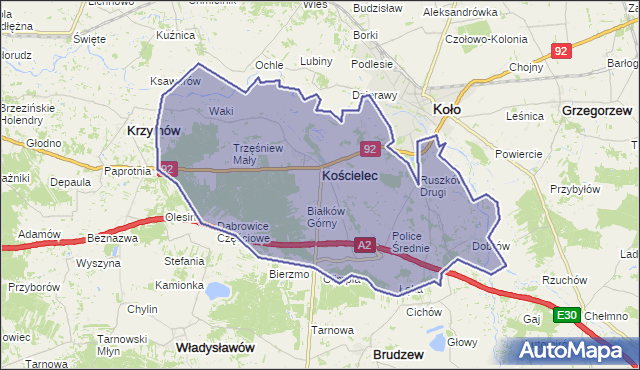 gmina Kościelec - powiat kolski na mapie Targeo