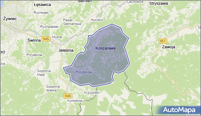 gmina Koszarawa - powiat żywiecki na mapie Targeo