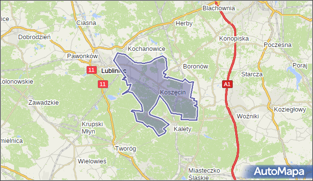 gmina Koszęcin - powiat lubliniecki na mapie Targeo