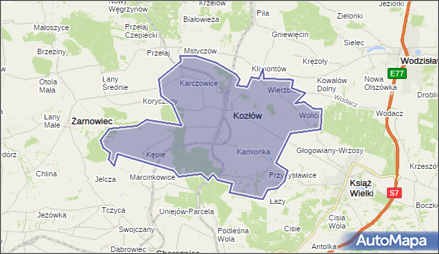 gmina Kozłów - powiat miechowski na mapie Targeo
