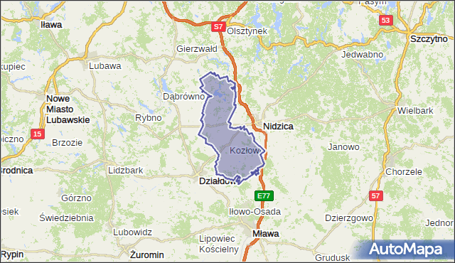 gmina Kozłowo - powiat nidzicki na mapie Targeo