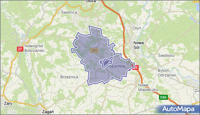 gmina Kożuchów - powiat nowosolski na mapie Targeo