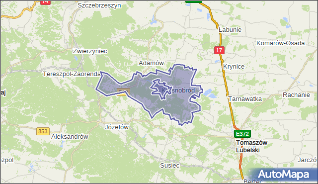 gmina Krasnobród - powiat zamojski na mapie Targeo